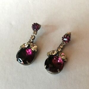 Vintage Faceted Purple and Clear Rhinestones Dangle Earrings